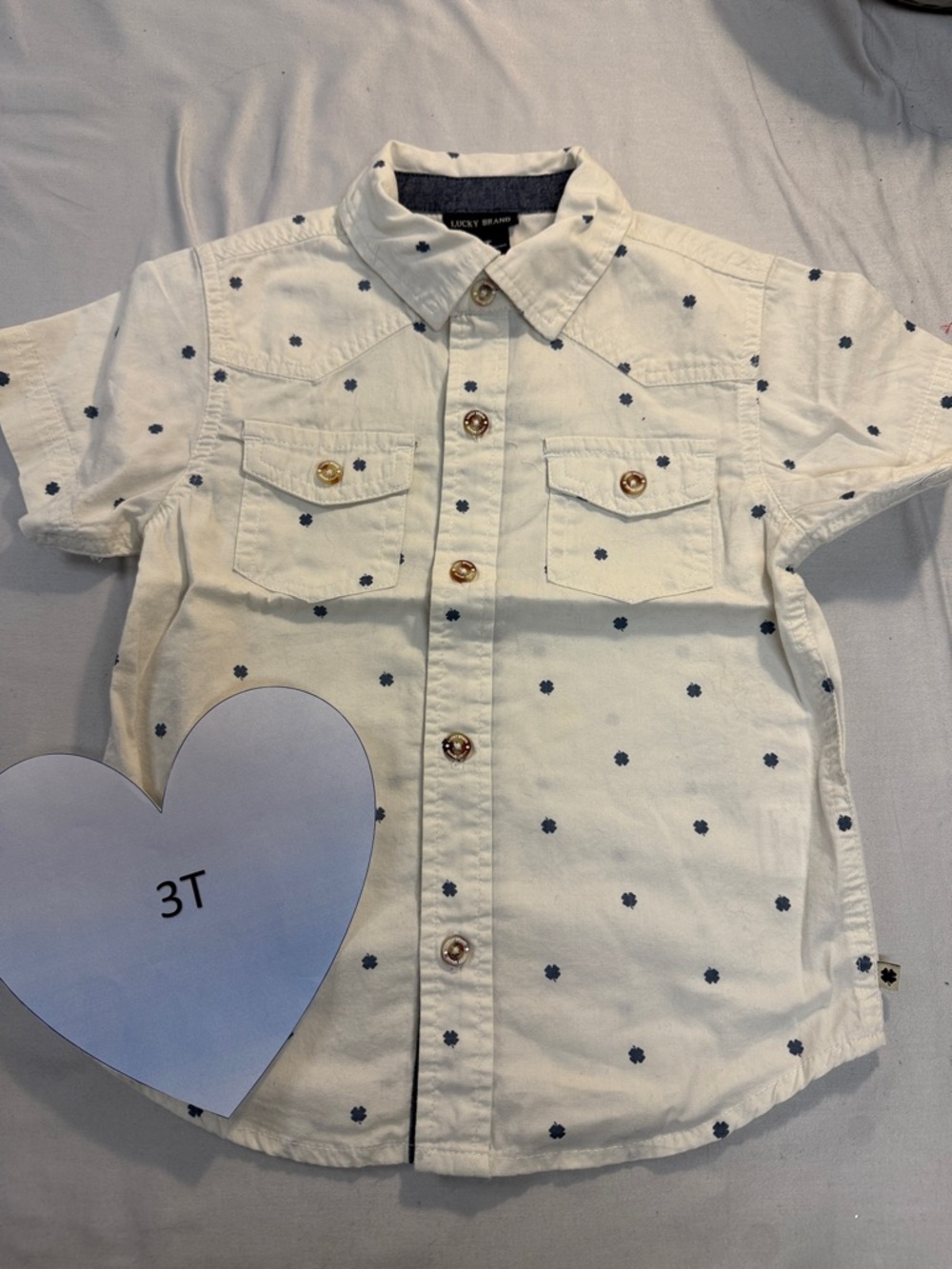 Lucky Brand - White and Blue Short Sleeve Button Up Shirt